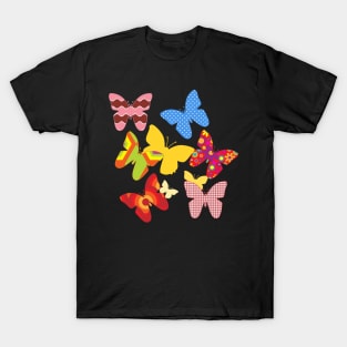 Pretty butterflies, checkered pattern, vintage retro 70s pattern T-Shirt